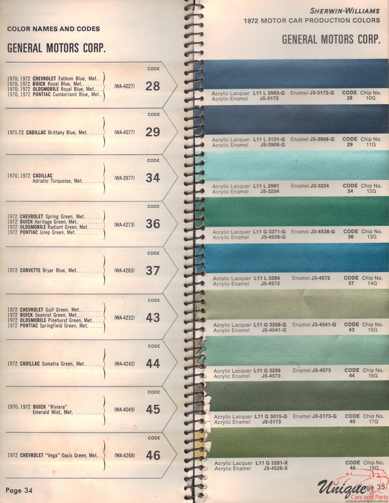 1972 General Motors Paint Charts Williams 2